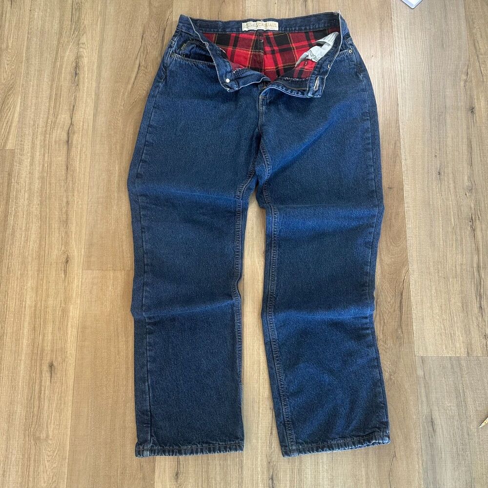 CABELAS Casuals Womens 10 Regular Plaid Flannel Lined Denim Blue Jeans